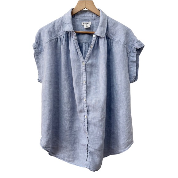 Artisan Ny Tops - Artisan NY Button Up Top Size M Blue 100% Linen Short Sleeve Relaxed Fit Shirt